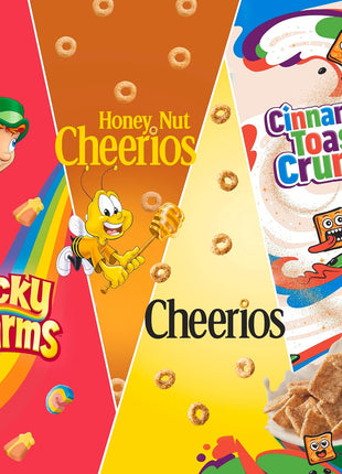 General Mills Cereal Variety Pack, Lucky Charms, Cinnamon Toast Crunch, Cheerios, and Honey Nut Cheerios, 8 Single Serve Pouches, 9.14 oz