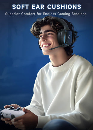 Gvyugke 2.4GHz Wireless Gaming Headsets for PS5, PS4, PC, Switch - Bluetooth 5.3 Gaming Headphones with Noise Canceling Mic, 7.1 Surround Sound, 70H Battery, Blue Lighting - Matte Black
