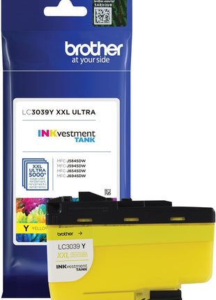 Brother Genuine LC3039Y, Single Pack Ultra High-Yield Yellow INKvestment Tank Ink Cartridge, Page Yield Up to 5,000 Pages, LC3039, Amazon Dash Replenishment Cartridge