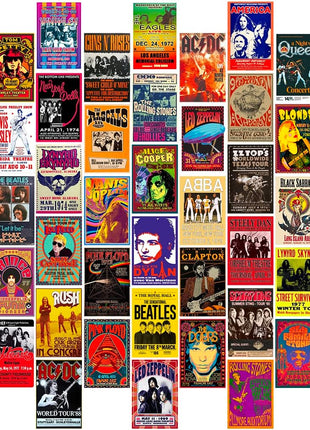 WOONKIT 60 PC Vintage Rock Band Posters, 70s 80s 90s Retro Concert Prints, Bedroom Wall Art, Album Cover Collage, 4x6 Inch (Set of 60)