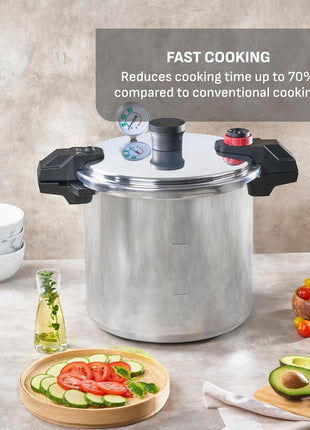 T-fal 22-Quart Aluminum Pressure Canner, 3 PSI Settings, Home Canning, Includes Racks & Canning Guide, Large Capacity, Pressure & Water Bath Canning for Vegetables, Meats, Seafood & Fruits, Silver