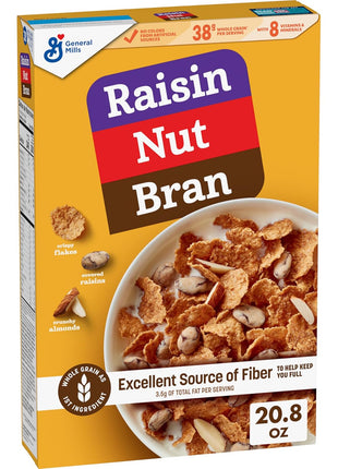 Raisin Nut Bran Cereal, High Fiber Cereal, Made with Whole Grain, 20.8 oz