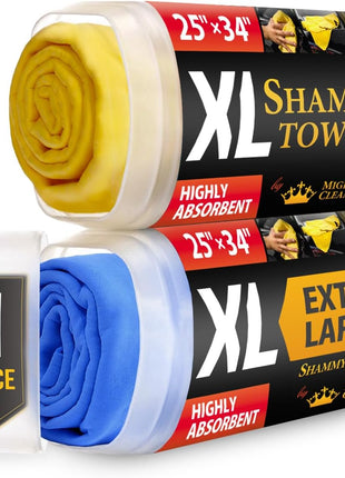 Premium XL Shammy Towel for Car - 2pk (34 inchx25 inch) - Super Absorbent Chamois Cloth - Spots & Scratch-Free - Reusable Car Drying Towels