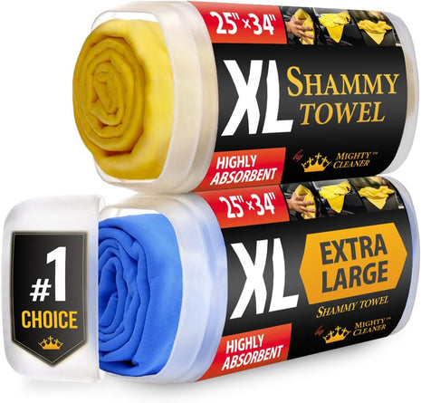 Premium XL Shammy Towel for Car - 2pk (34 inchx25 inch) - Super Absorbent Chamois Cloth - Spots & Scratch-Free - Reusable Car Drying Towels
