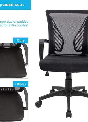 Furmax Office Chair Ergonomic Computer Desk Mesh Chair Mid Back Swivel Lumbar Support with Armrest (1, Black)
