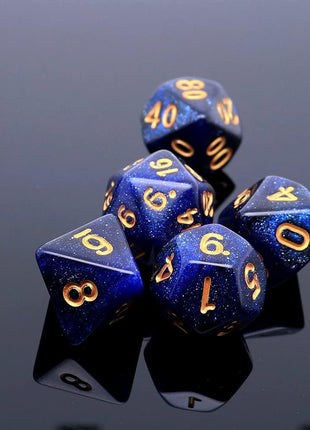 DND Dice Set Dark Blue Mix Black Nebula Dice for Dungeon and Dragons D&D RPG Role Playing Games 7Pcs Polyhedral Dice with Dice Bag