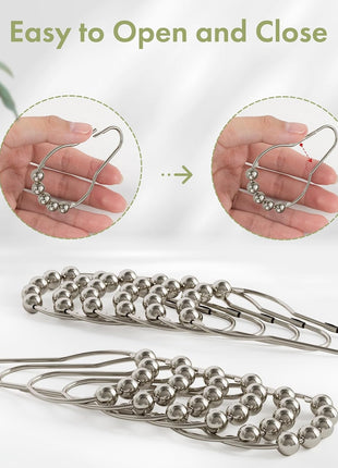 Amazer Shower Curtain Hooks, Decorative Rust Proof Stainless Steel Shower Curtain Hooks for Bathroom Shower Rods Set of 12, Polished Nickel