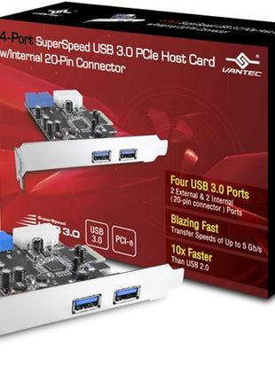 Vantec 4 Port USB 3.0 PCIe with Internal 20 pin Host Card (UGT-PC345)