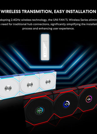 Lian Li UNI Fan TL LCD Wireless 120-Single Pack (Reverse Blade)-2.4 GHz Wireless Signal ARGB Fan-Infinity Mirror-Daisy-Chain-Syncing Lighting-Controller NOT Included & Required - Black (12RTLLCD1W1B)