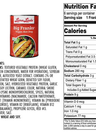 Vegan Hot Dogs Plant-Based Meat Alternative - Loma Linda Big Franks Variety Pack, 15oz Cans (12 Pack) - High Protein Meatless Franks for Grilling & Cooking - Vegetarian, Non-GMO, Soy Protein
