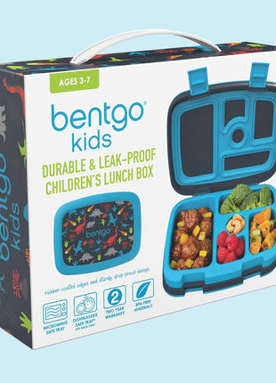 Bentgo Kids Prints Leak-Proof 5-Compartment Bento-Style Kids Lunch Box | Ideal Portion Sizes for Ages 3-7, Durable, Drop-Proof, Dishwasher Safe, PFAS & BPA-Free Materials (Dinosaur)
