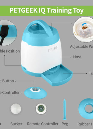 PETGEEK Automatic Dog Feeder Toy, Interactive Cat Dog Puzzle Toys Treat Dispensing, Electronic Dog Food Dispenser Remote Control, Safe ABS Material Pet Toy for All Breeds of Dogs Cats, Blue Color