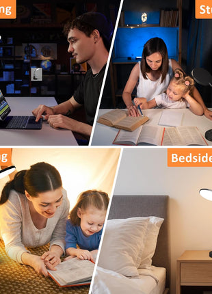 Desk Lamp, LED Desk Lamp for Home Office, Touch Table Lamp with 3 Color Modes 360° Adjustable Arm, Dimmable Desk Light with Pen Phone Holder, Black