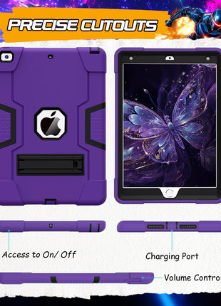 Cantis Case for ipad 9th Generation/ 8th Generation/ 7th Generation, Slim Heavy Duty Shockproof Rugged Protective Case with Built-in Stand for iPad 10.2 inch 2021/2020/2019, Dark Purple+Black