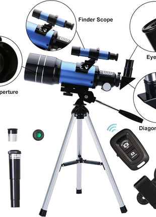 ToyerBee Telescope for Adults & Kids, 70mm Aperture (15X-150X) Portable Refractor Telescopes for Astronomy Beginners, 300mm Professional Travel Telescope with A Smartphone Adapter& Wireless Remote