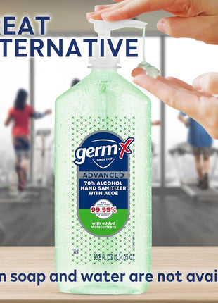 Germ-X Advanced Hand Sanitizer with Aloe and Vitamin E, 1 Liter, Less Drying Moisturizing Gel, No Rinse Formula, Pump Bottle