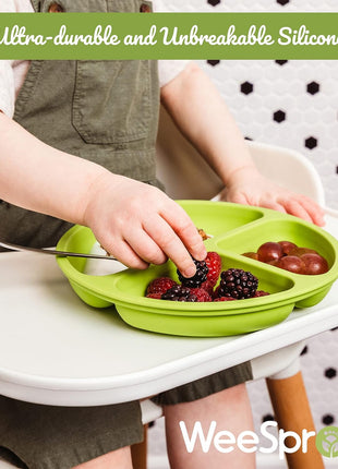 WeeSprout Suction Plates with Lids for Babies & Toddlers - 100% Silicone, Dinnerware Stays Put, Divided Design for Picky Eaters, Microwave & Dishwasher Friendly, 3 Pack