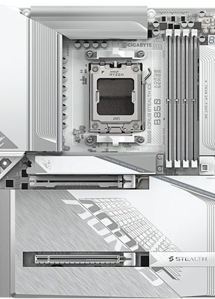 GIGABYTE B850 AORUS Stealth ICE Reverse-Connect ATX Motherboard, Support AMD Socket AM5 Processors, DDR5, 14+2+2 Power Phase, 4X M.2, PCIe 5.0, USB-C, WIFI7, 5GbE LAN, EZ-Latch, 5-Year Warranty