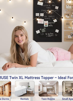 ELEMUSE Twin XL Mattress Topper for College Dorm, Thick Pillow Top Bed Pad | Extra long twin mattress pad with deep pocket, plush college dorm room essential for girls & guys, ideal for back to school
