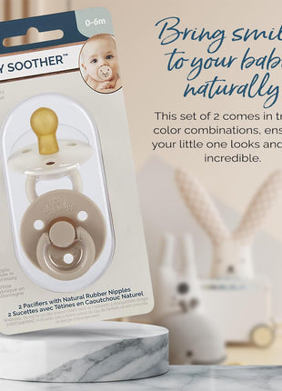 Itzy Ritzy Natural Rubber Pacifiers for 0–6 Mos, Set of 2 (Coconut/Toast) | Baby Pacifiers with BPA-Free Cherry-Shaped Nipple & Large Air Holes for Added Safety, Soothing Comfort, Newborn Essentials