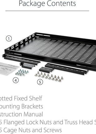 StarTech.com 1U Adjustable Vented Server Rack Mount Shelf - 175lbs - 19.5 to 38in Adjustable Mounting Depth Universal Tray for 19 inch AV/ Network Equipment Rack - 27.5in Deep , TAA (ADJSHELF)