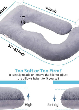 Jcickt Pregnancy Pillow for Sleeping,59 inch Maternity Pillow with Removable Washable Cover,U-Shaped Velvet Full Body Pregnant Pillow -Support for Backs,Legs, Belly, HIPS, Improve Sleep-Gray
