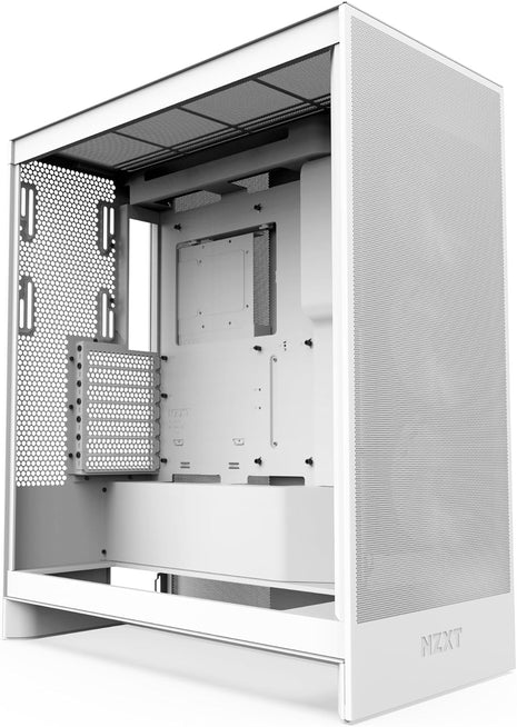 NZXT H7 Flow - Mid-Tower ATX Airflow PC Case - White | Airflow-first ATX mid-tower. Bottom-mount fans for direct GPU cooling, 420mm front radiator support, clean cable routing.