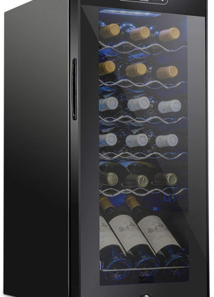 SCHMECKE 18 Bottle Compressor Wine Cooler Refrigerator w/Lock - Large Freestanding Wine Cellar - 41f-64f Digital Temperature Control Wine Fridge For Red, White, Champagne or Sparkling Wine - Black