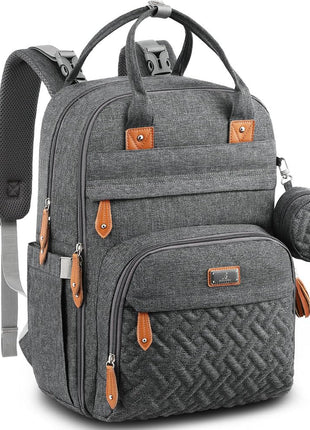 BabbleRoo Diaper Bag Backpack - Baby Essentials Travel Tote - Multi Function Water Resistant Diaper Bag, Travel Essentials Baby Bag with Changing Pad, Stroller Straps & Pacifier Case - Dark Gray