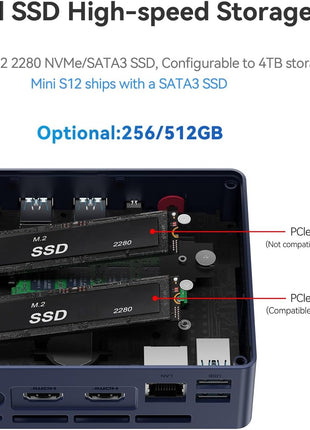 Beelink Mini S12 Pro Mini PC, Intel 12th Gen N100 (4C/4T, up to 3.4GHz), 16GB DDR4, 500GB SSD, Desktop Computer Support Dual HDMI 4K@60Hz, WiFi 6, BT5.2, NAS, Low Power