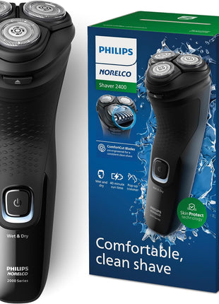 Philips Norelco 2400 Series Electric Shaver, Deep Black | 27 Self Sharpening ComfortCut Blades, 4D Flex Heads, Wet or Dry Use, 2-Year Blade Life, Pop-up Trimmer, X3001/90