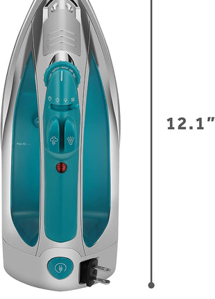 Sunbeam Turbo Steam Iron, 1400 Watt, Nonstick Ceramic Soleplate, Horizontal or Vertical Shot of Steam, Quick Heating, 3 Way Auto Off, White and Chrome (Chrome/Teal)
