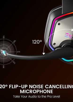 EKSA E1000 USB Gaming Headset for PC, Computer Headphones with Microphone/Mic Noise Cancelling, 7.1 Surround Sound, RGB Light - Wired Headphones for PS4, PS5 Console, Laptop, Call Center