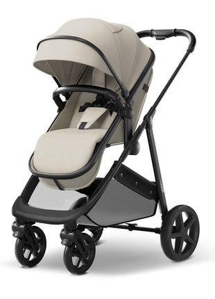 Mompush Wiz 2-in-1 Bassinet Stroller Reversible Seat, One-Hand Fold, Khaki | Newborn to toddler, large wheels with suspension, multi-position recline, UPF 50+ canopy, large basket, cup holder included