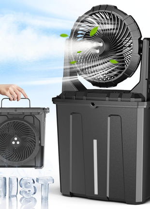 Ausic 10′′ 9L Portable Misting Fan, [Max 55Hrs] Golf Cart Mister Fan for Outside Patios, 20000mAh Outdoor Rechargeable Battery Operated Water Cooling Fan, Summer Camping Essentials - 3 Spray Misters