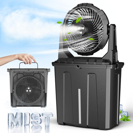 Ausic 10′′ 9L Portable Misting Fan, [Max 55Hrs] Golf Cart Mister Fan for Outside Patios, 20000mAh Outdoor Rechargeable Battery Operated Water Cooling Fan, Summer Camping Essentials - 3 Spray Misters