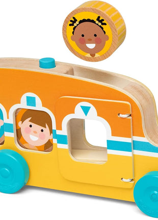 Melissa & Doug GO Tots Wooden Roll & Ride Bus with 3 Disks School Bus Toys for Babies and Toddlers - FSC-Certified Materials