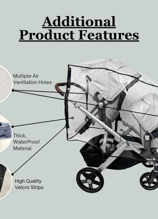 Rain and Wind Cover Made for UPPAbaby Vista V2/V3 Double Stroller System w/Rumble Seat by SASHA'S - Clear, Ventilation Holes, Maximum Coverage (Standard Coverage)