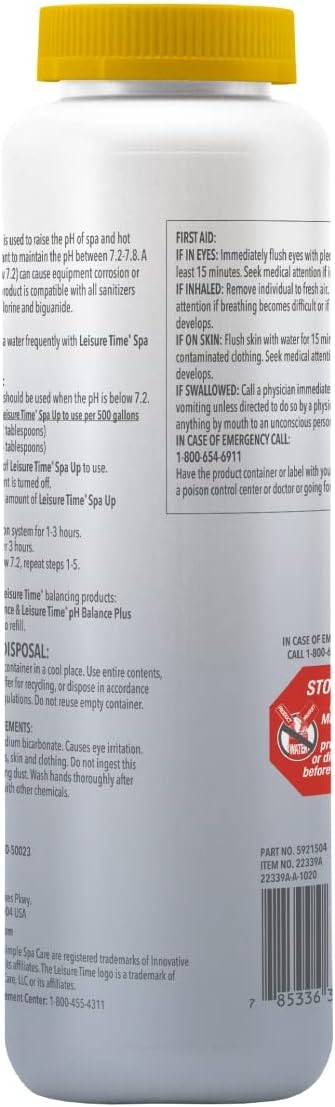 Leisure Time 22339A Spa Up, pH Increaser for Hot Tubs, Prevents Corrosion and Equipment Damage, Compatible with Various Sanitizers, 2 lbs