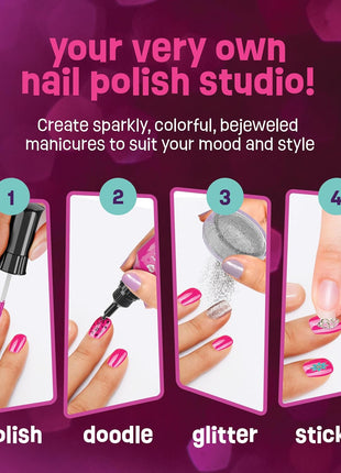 Nail Art Studio for Girls - Birthday Gift - Nail Polish Kit for Kids Ages 7-12 Years Old - Girl Gifts Ideas - Gift Set - Girly Stuff - Polish, Pens, Glitter, Stickers, Gems, Filer - 8 9 10 11 12 Year