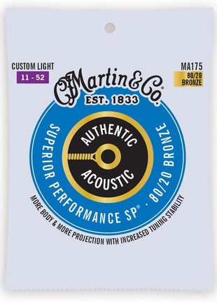 Martin Authentic Acoustic Guitar Strings, Superior Performance Custom Light 11-52, 80/20 Bronze