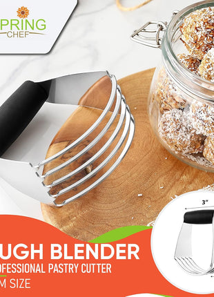 Spring Chef Dough Blender, Top Professional Pastry Cutter with Heavy Duty Stainless Steel Blades, Medium Size, Black