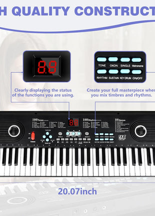 61 key keyboard Piano,Portable Electronic Digital Piano,Built In Dual Speakers,Rich Teaching Content,Electronic Piano Suitable For Beginners