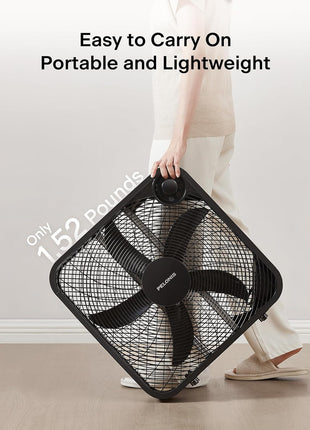 PELONIS 20 Inch Box Fan for Bedroom– 3 Speeds, 25ft/s, Floor Fan, Window Fan, Table Fan, Desktop Fan with Superior Air Throw (2295 CFM), Lightweight, 5 Blades, suitable for Office, Living Room, Garage