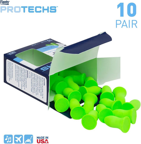 Flents Protechs Quiet Contour Foam Ear Plugs, NRR 33, 10 Pair, Green | Reusable Foam Ear Plugs for Sleeping, Snoring, Loud Noise, Traveling, Concerts, Construction, Studying, Work & Shooting