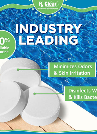 Rx Clear 3 inch Inch Chlorine Tabs | 5 Pounds | Individual Stabilized Chlorinating Tablets for Sanitizing Swimming Pools | Long Lasting, Slow Dissolving, and UV Protected