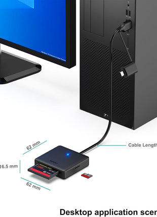 Memory Card Reader, BENFEI 4in1 USB 3.0 and USB-C to SD Micro SD MS CF Card Reader Adapter, 4 Cards Simultaneously Read and Write, Compatible with iPhone 15 Series, MacBook Pro/Air 2023, and More