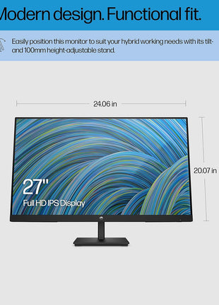 HP 27h Full HD Monitor - Diagonal - IPS Panel & 75Hz Refresh Rate - Smooth Screen - 3-Sided Micro-Edge Bezel - 100mm Height/Tilt Adjust - Built-in Dual Speakers - for Hybrid Workers