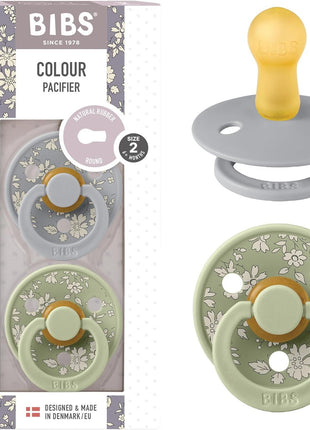 BIBS Pacifiers Colour Collection | Natural Rubber Baby Pacifier | Set of 2 BPA-Free Soothers | Made in Denmark | 0+ Months (Pack of 2) | Dusty Blue/Steel Blue