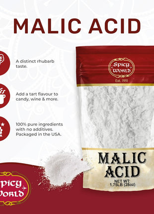 Spicy World Malic Acid Powder 1.75 LB (28oz) - Food Grade, Crystals, Tart Flavor - 1 Pack Each